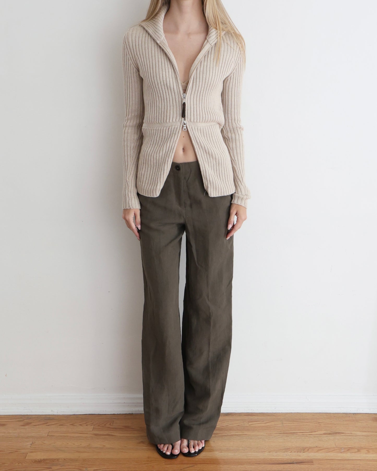 Prada Linea Rossa Beige Ribbed Cardigan