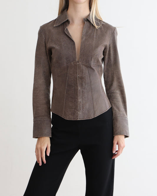 Brown Leather Corset Jacket S