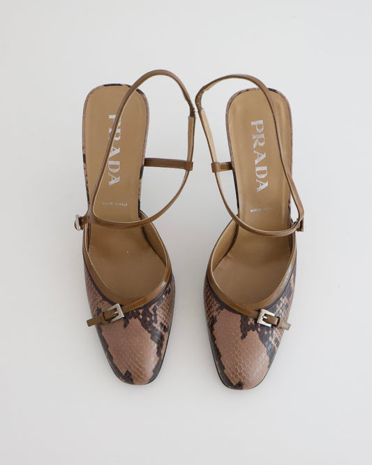 Prada Brown Snakeskin Heels 38.5
