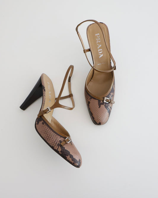 Prada Brown Snakeskin Heels 38.5
