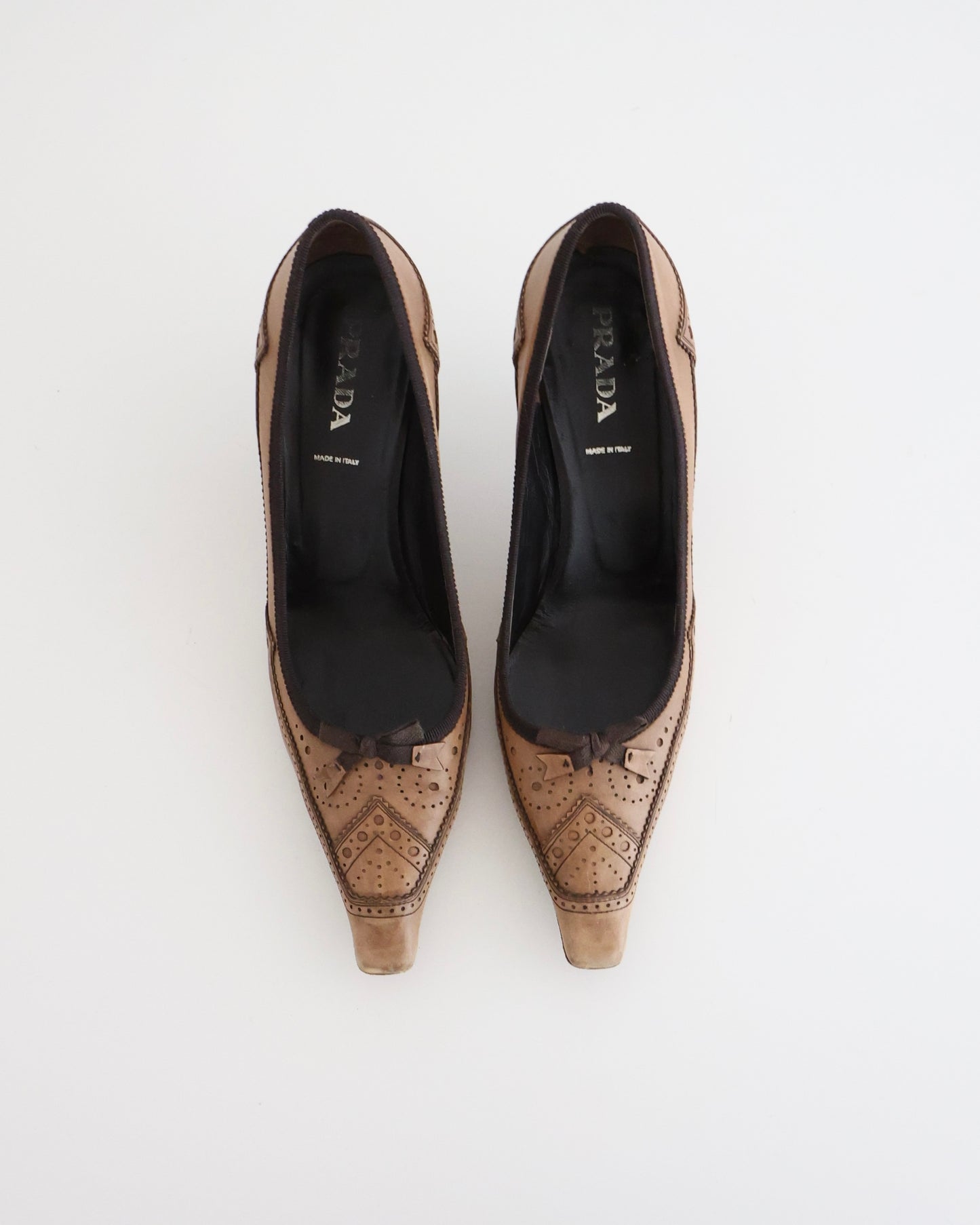 Prada Brown Eyelet Leather Heels 39.5