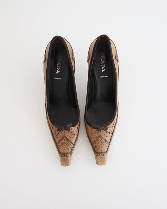 Prada Brown Eyelet Leather Heels 39.5