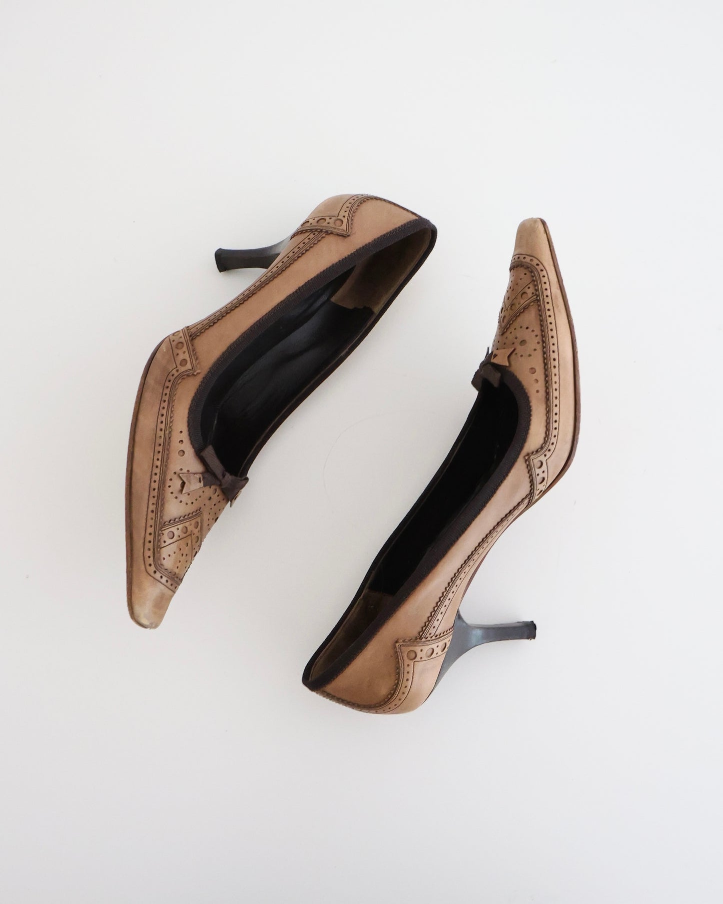 Prada Brown Eyelet Leather Heels 39.5