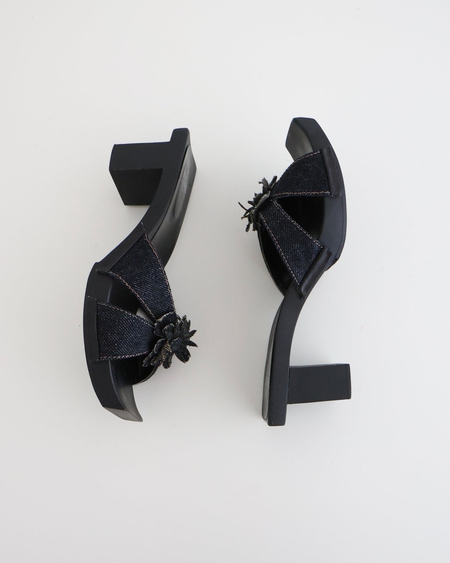 Fendi Navy Denim Flower Block Heels