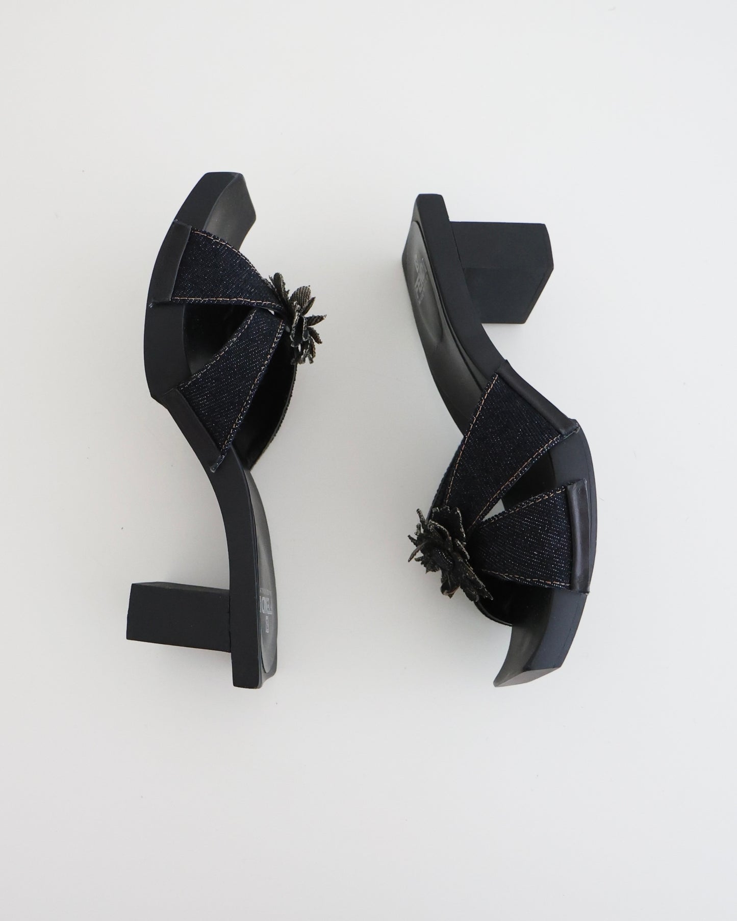 Fendi Navy Denim Flower Block Heels
