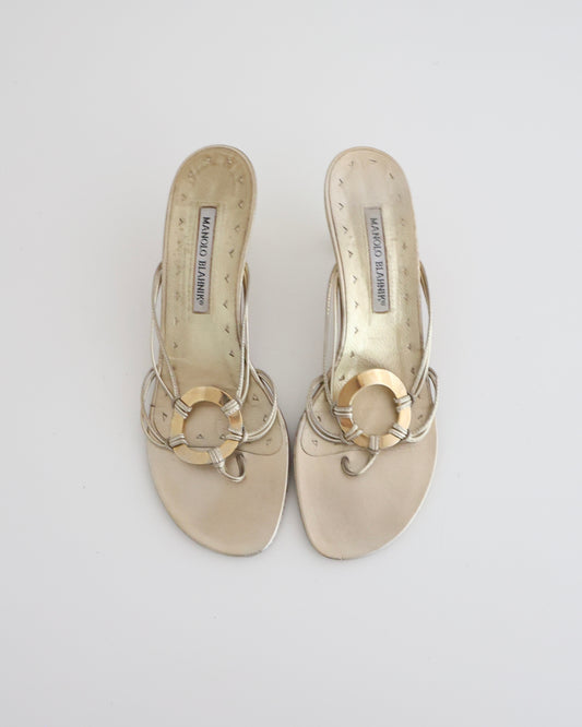 Manolo Blahnik Gold Ring Heels 40
