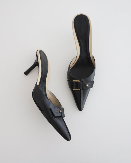 Gucci Black Buckle Mules 7.5