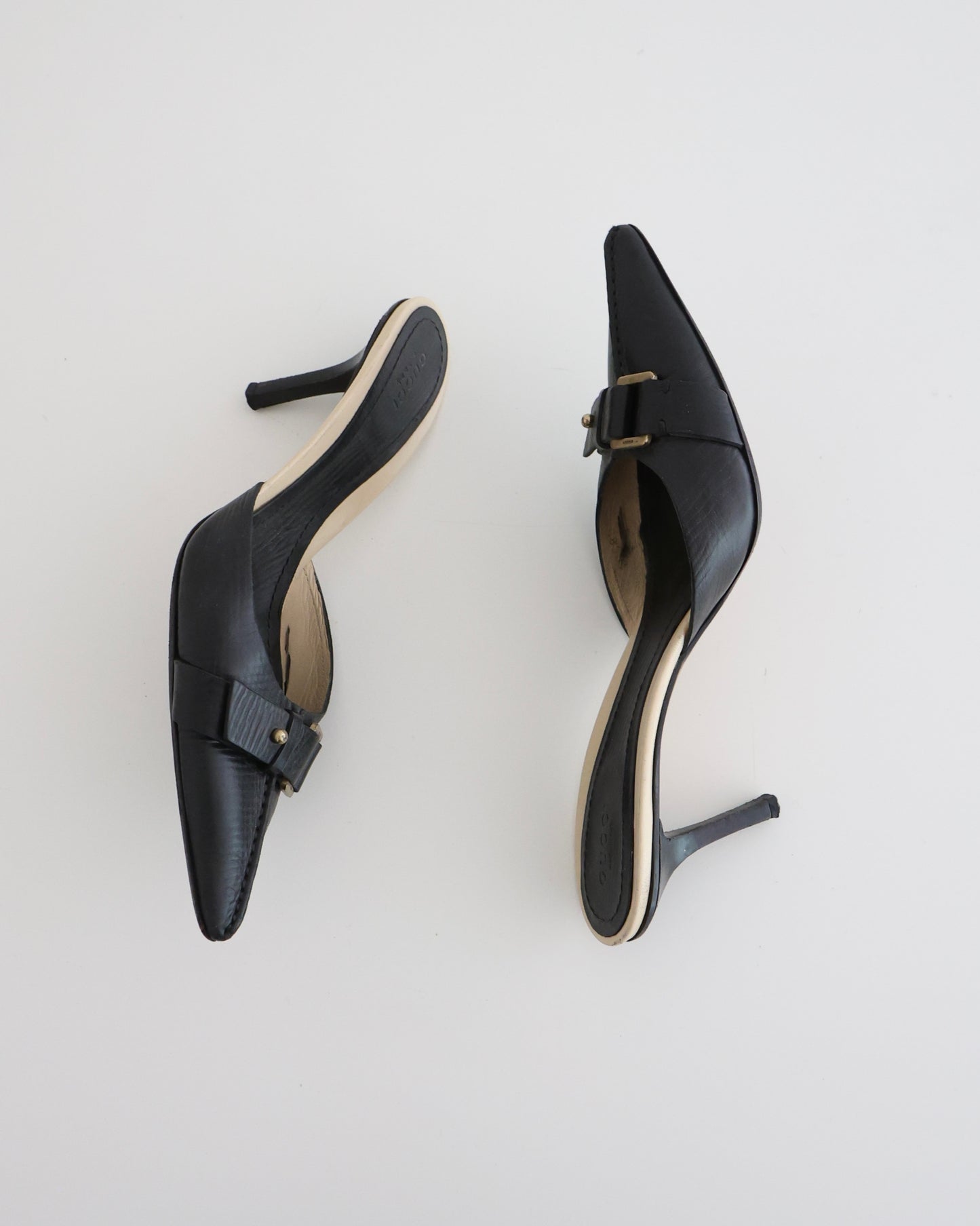 Gucci Black Buckle Mules 7.5