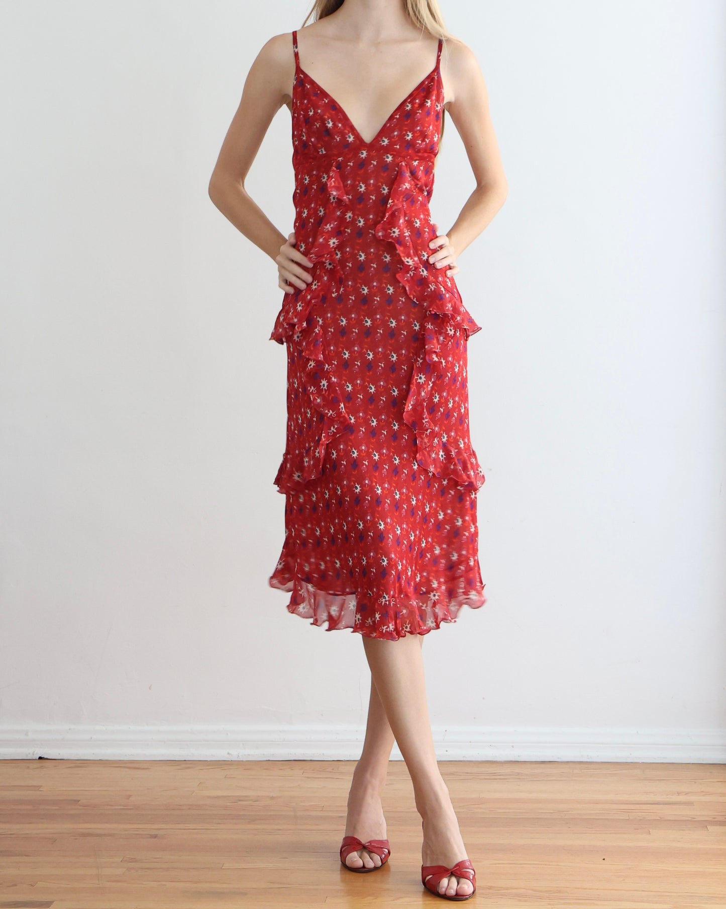 Dior Galliano Red Floral Dress S