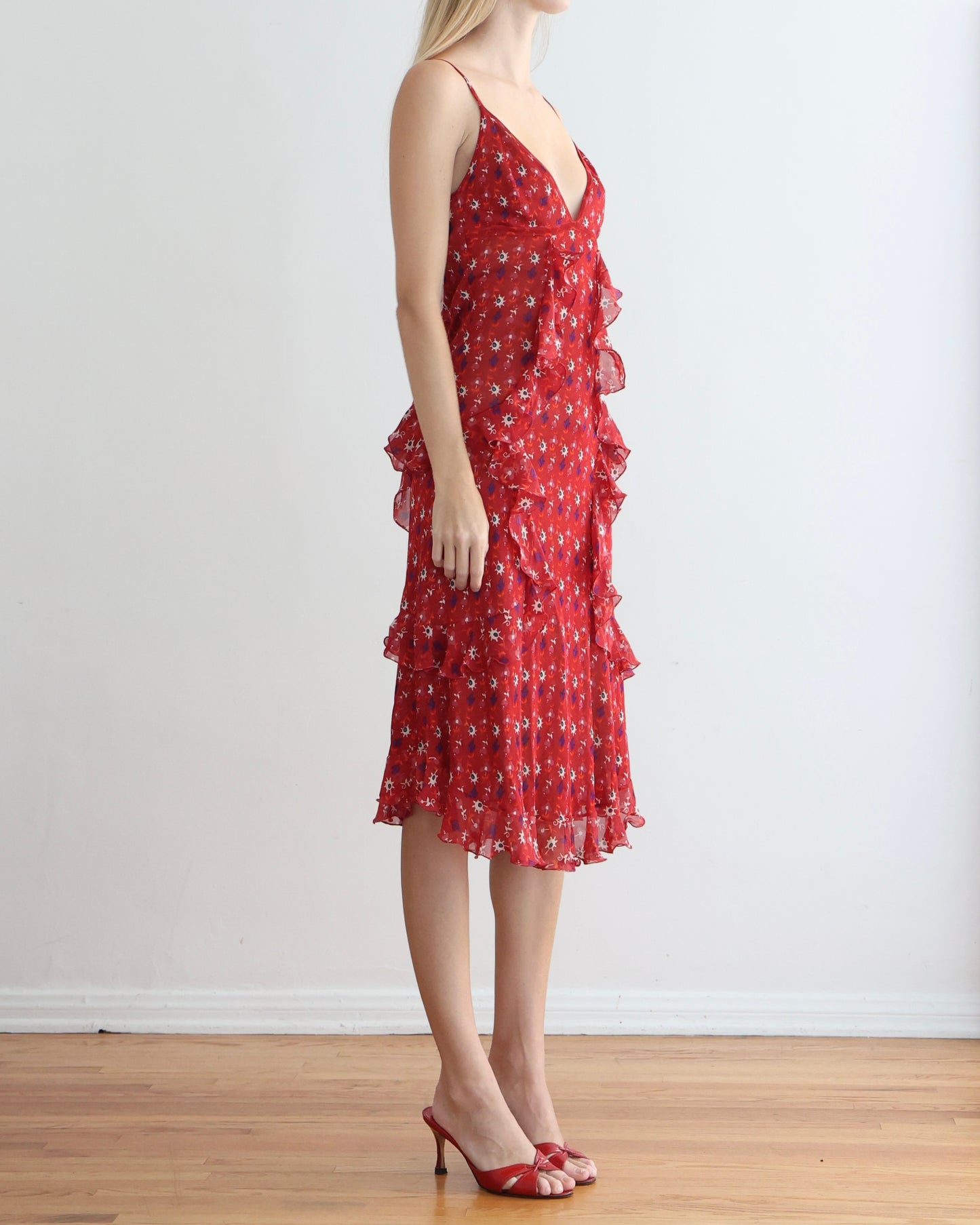 Dior Galliano Red Floral Dress S