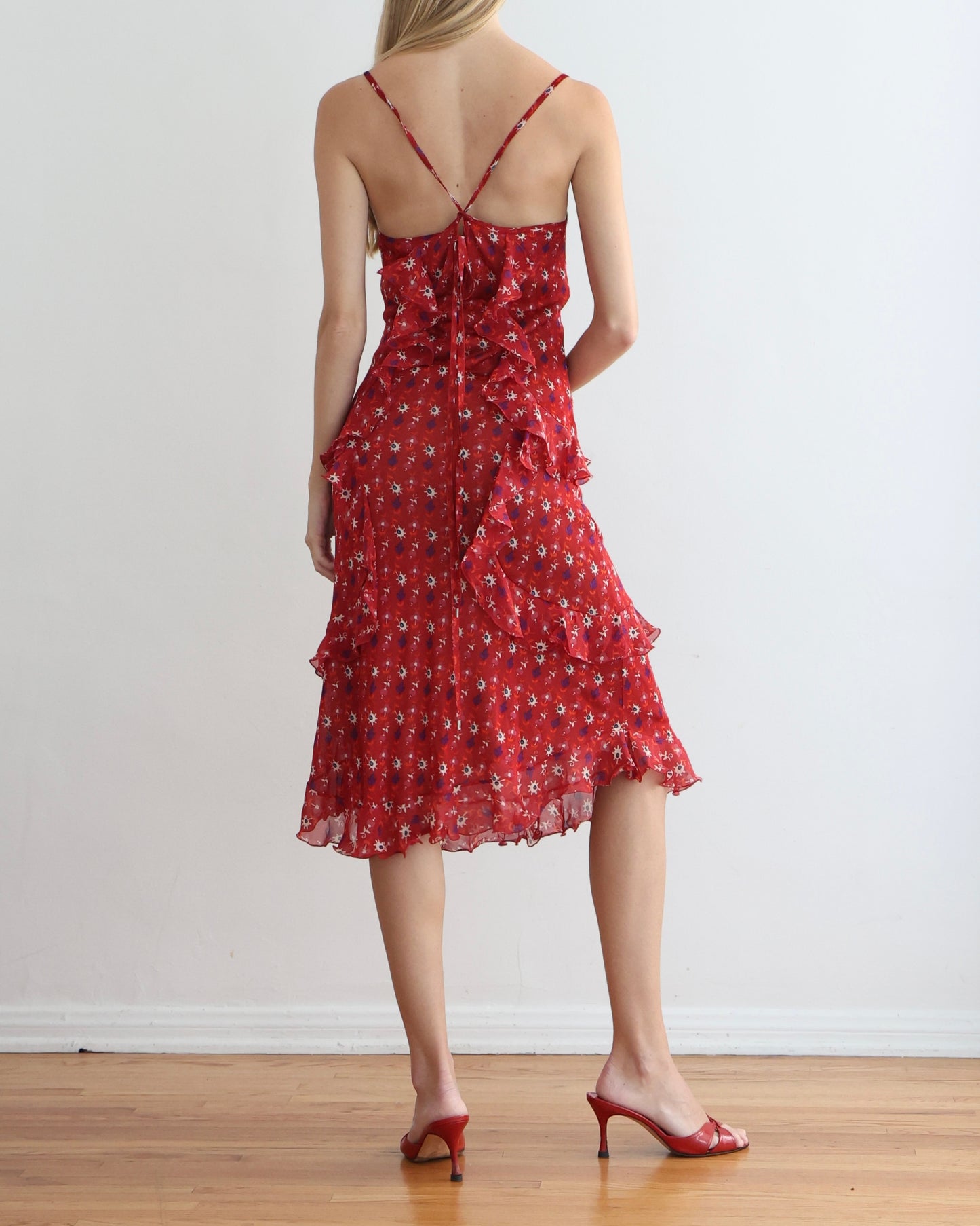 Dior Galliano Red Floral Dress S