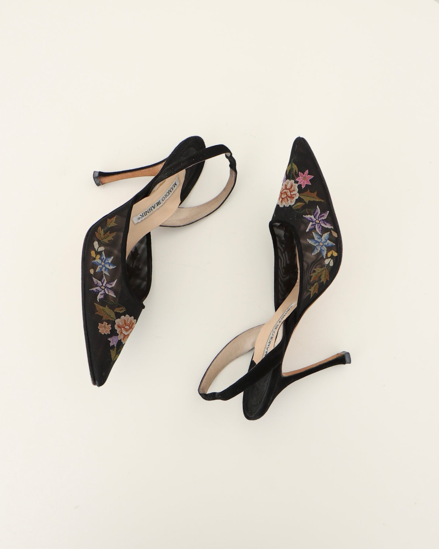 Manolo Blahnik Black Floral Heels 37.5