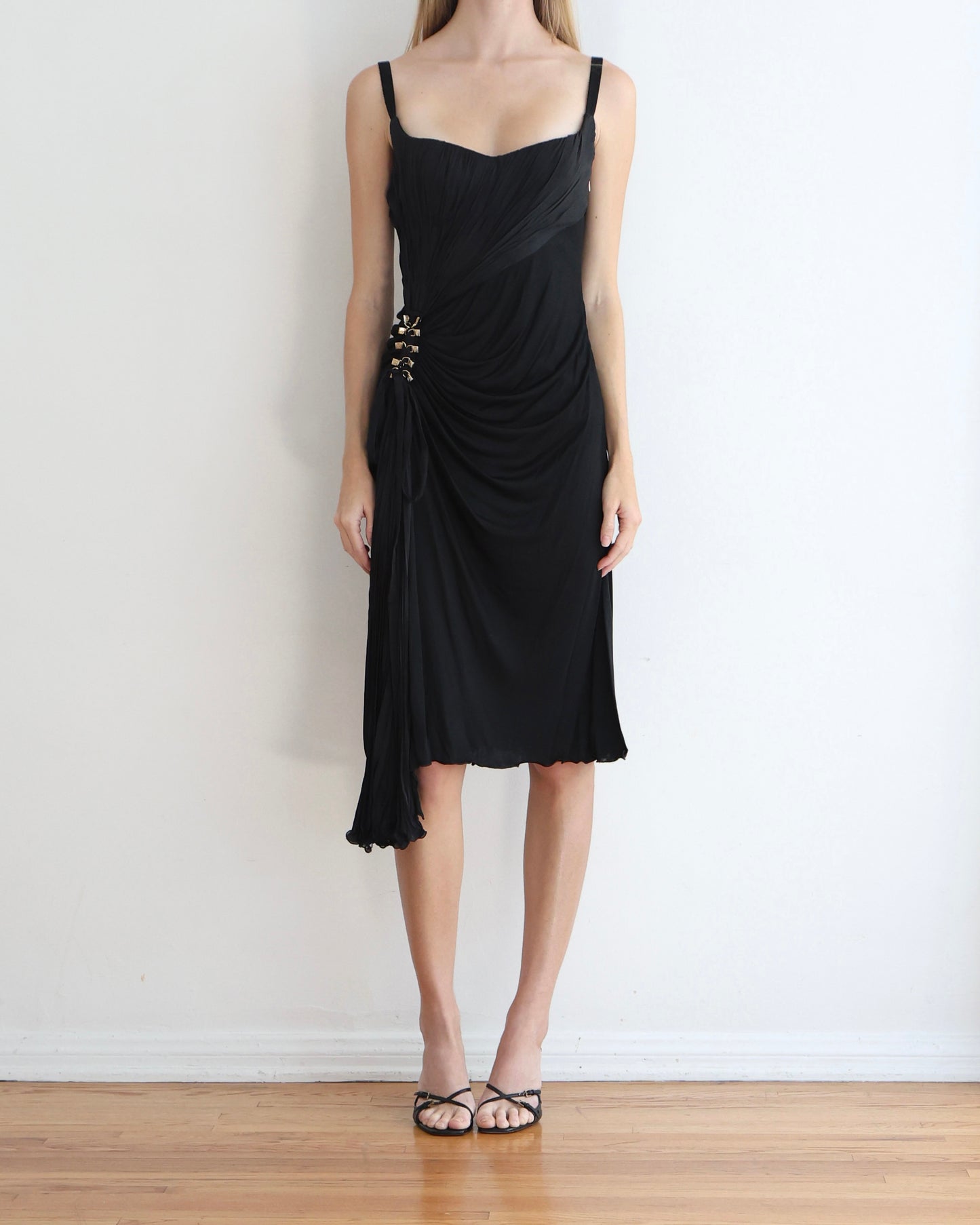 Roberto Cavalli Black Draped Dress S