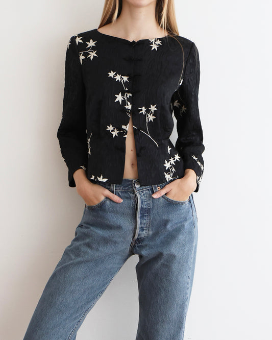 Armani Black Silk Floral Jacket XS