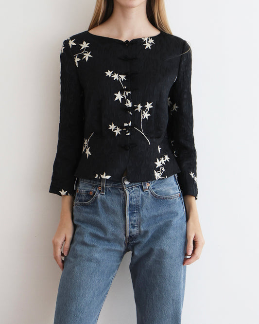Armani Black Silk Floral Jacket XS