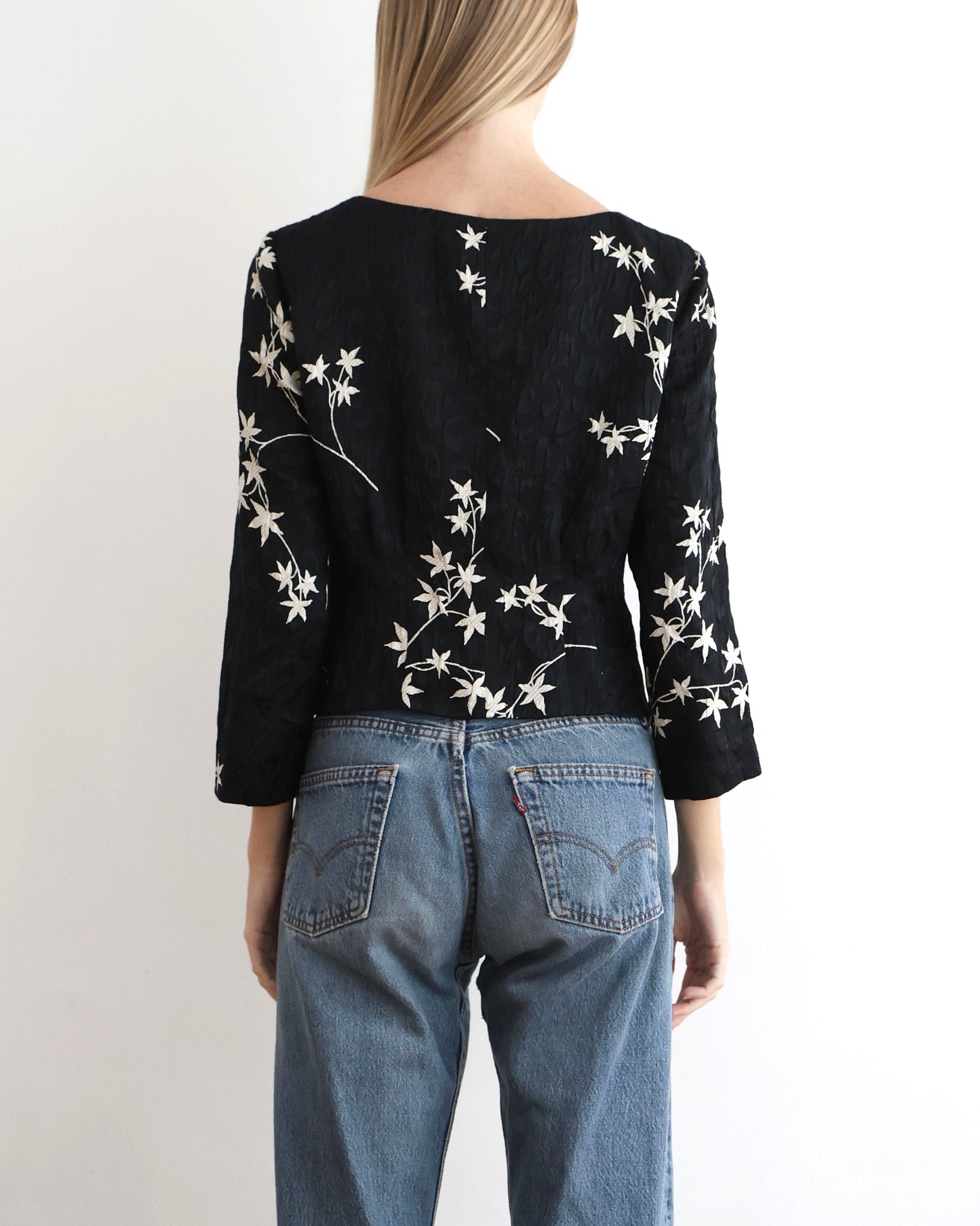 Armani Black Silk Floral Jacket XS