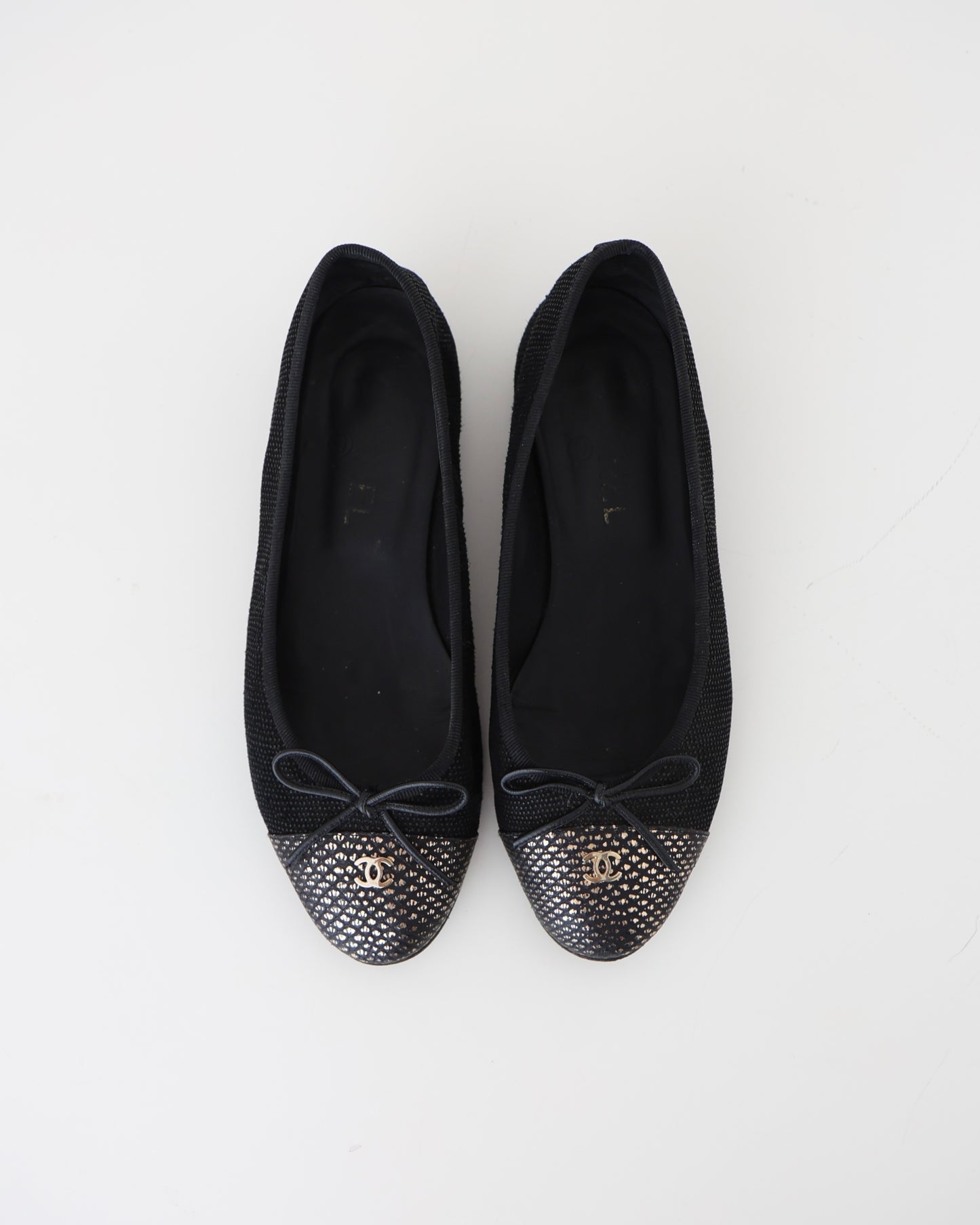 Chanel Black & Silver Ballet Flats 36.5