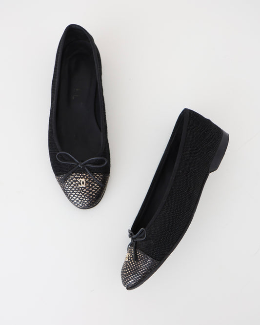 Chanel Black & Silver Ballet Flats 36.5