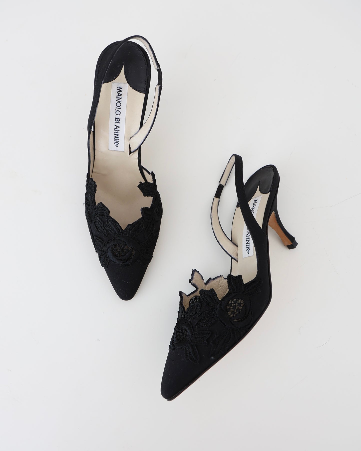 Manolo Blahnik Black Floral Heels 37