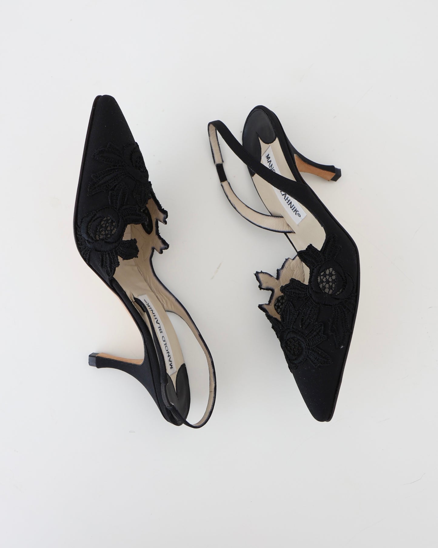 Manolo Blahnik Black Floral Heels 37