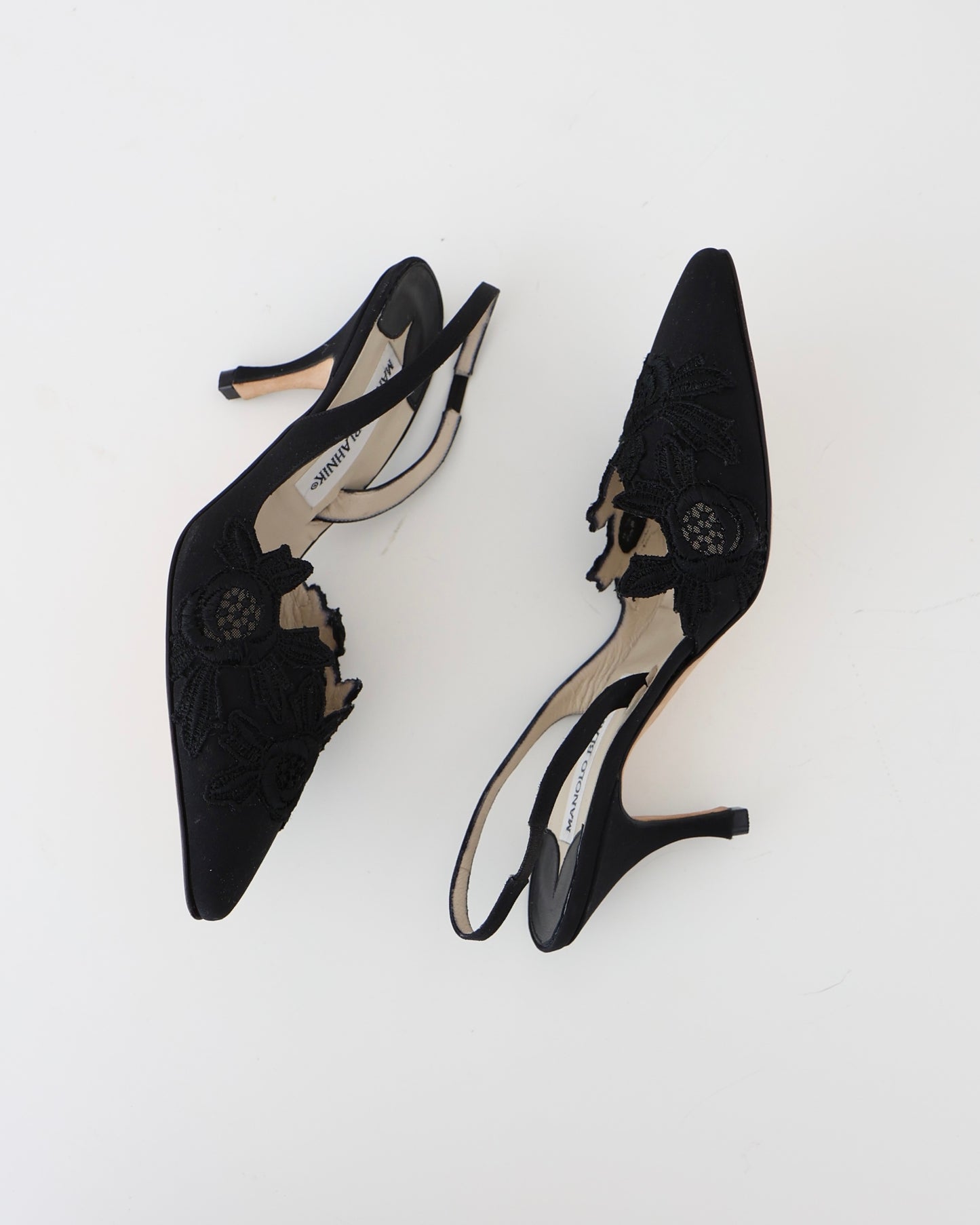 Manolo Blahnik Black Floral Heels 37