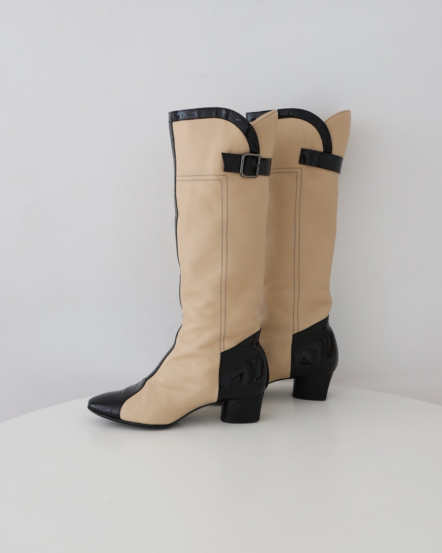 Chanel Beige & Black Boots 37
