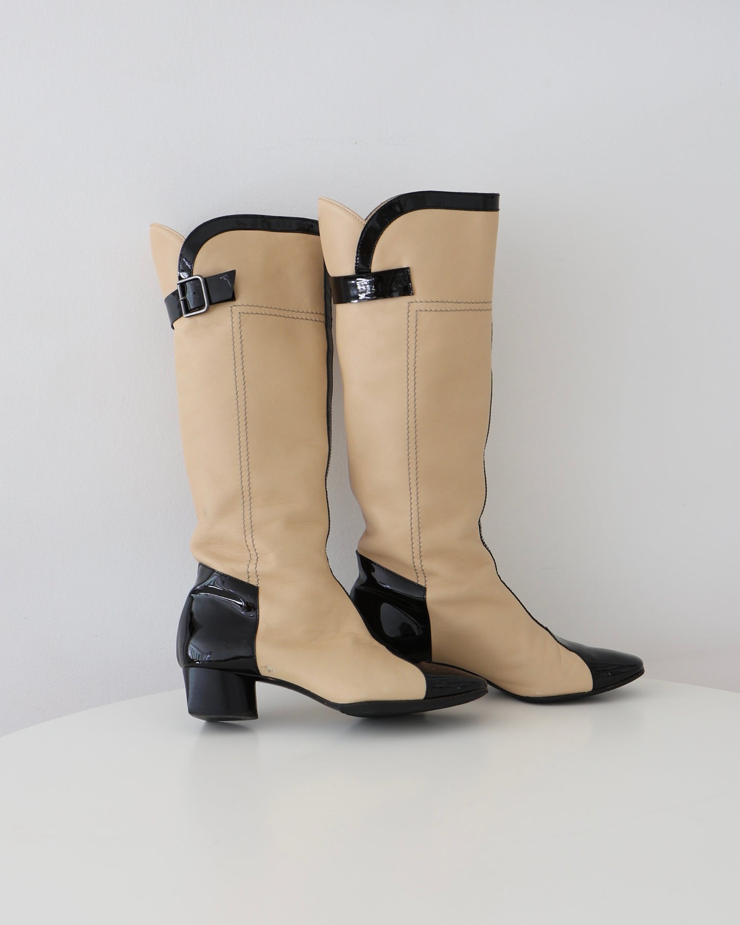 Chanel Beige & Black Boots 37