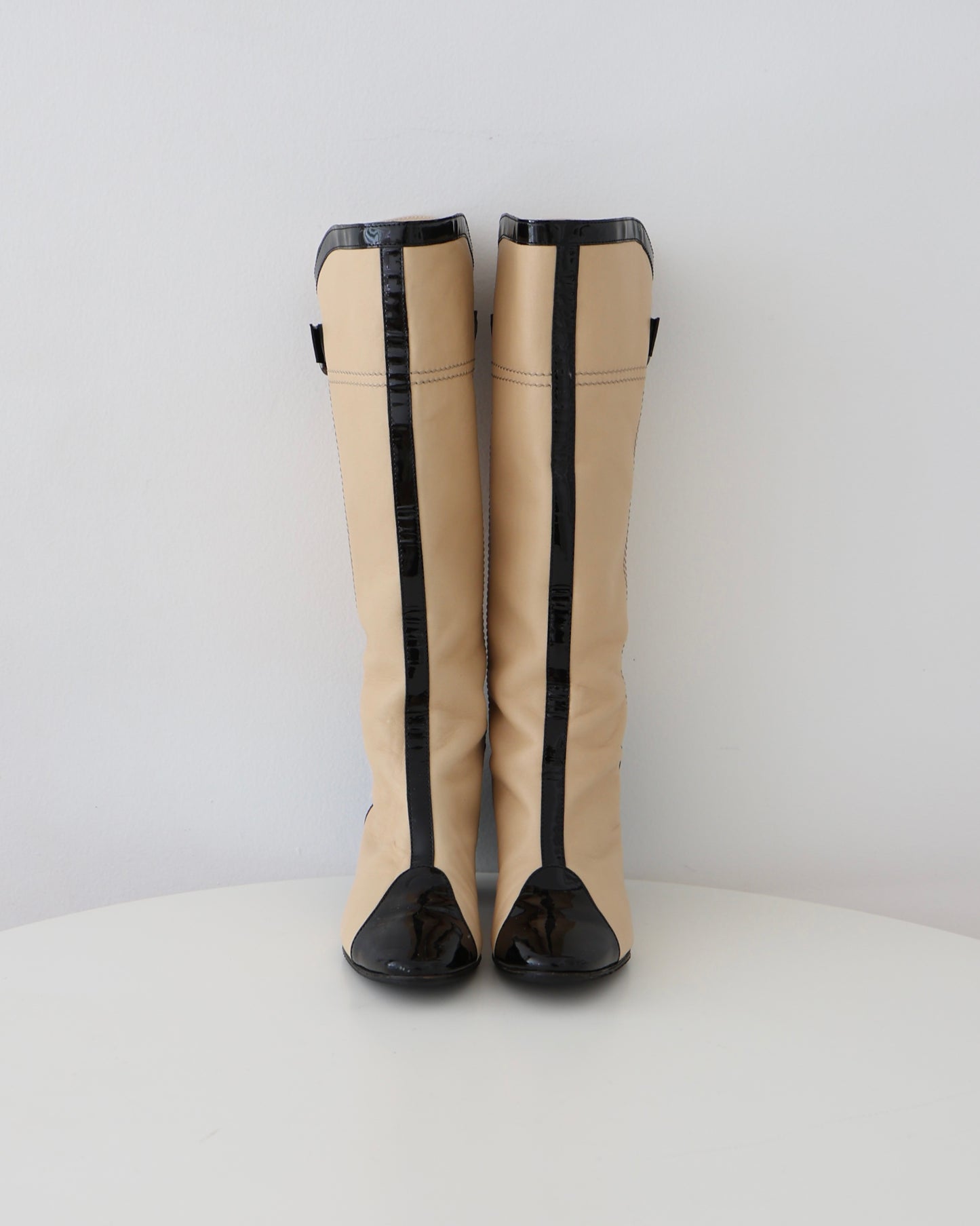 Chanel Beige & Black Boots 37