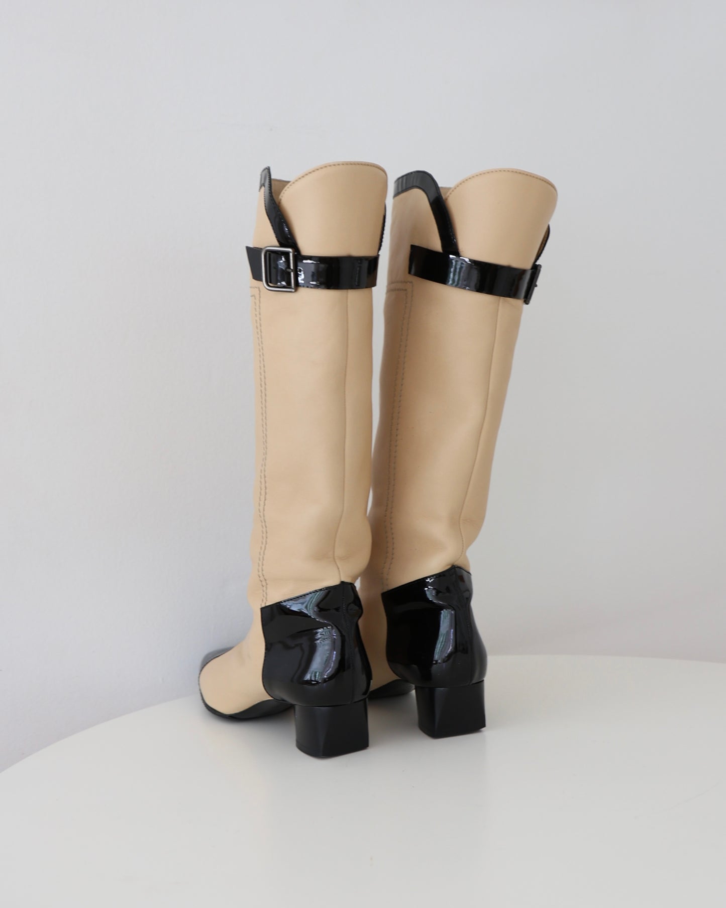 Chanel Beige & Black Boots 37
