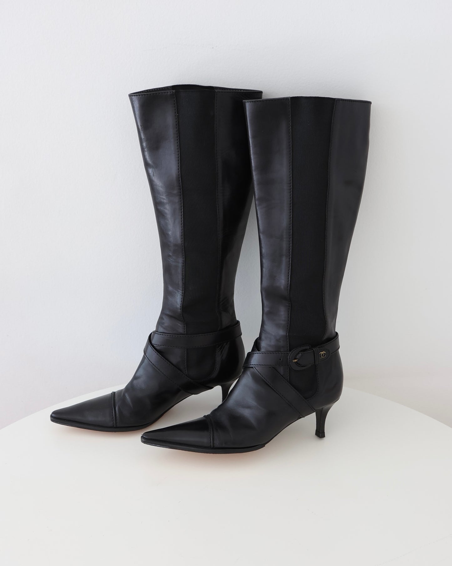 Chanel Black Buckle Boots 36.5
