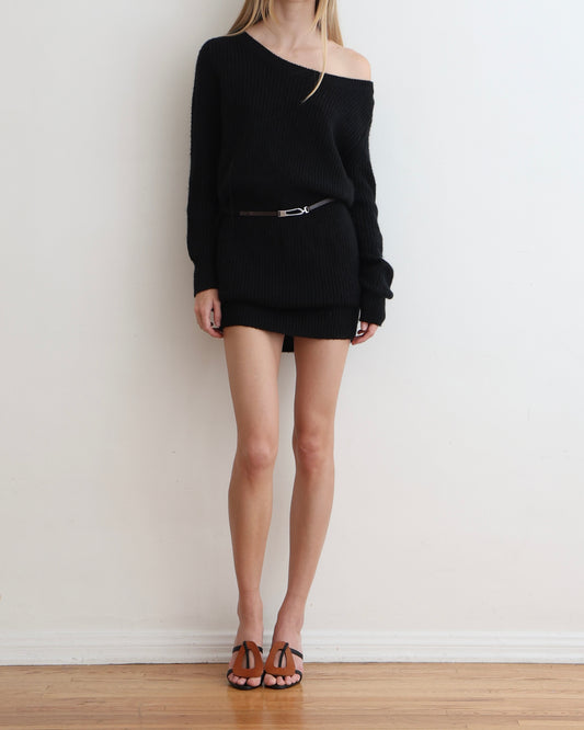 Black Knit Belted Dress S