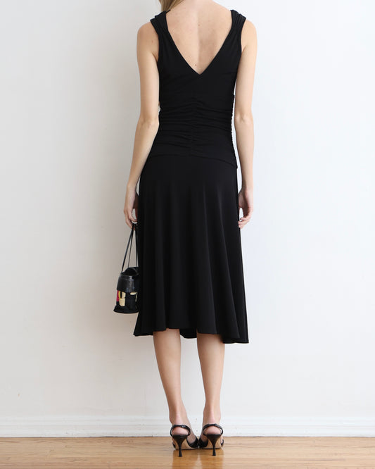 Black Drop Waist Midi Dress S