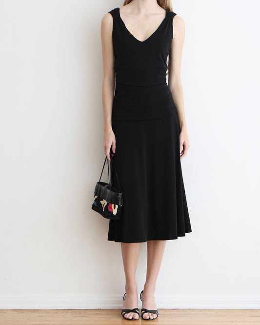Black Drop Waist Midi Dress S