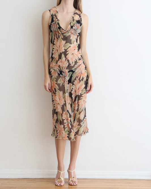 Max Mara Floral Sheer Dress Set XS