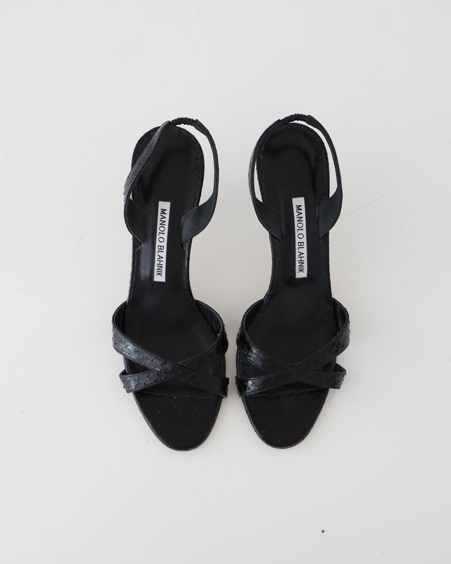 Manolo Blahnik Black Leather Snakeskin Heels 37.5