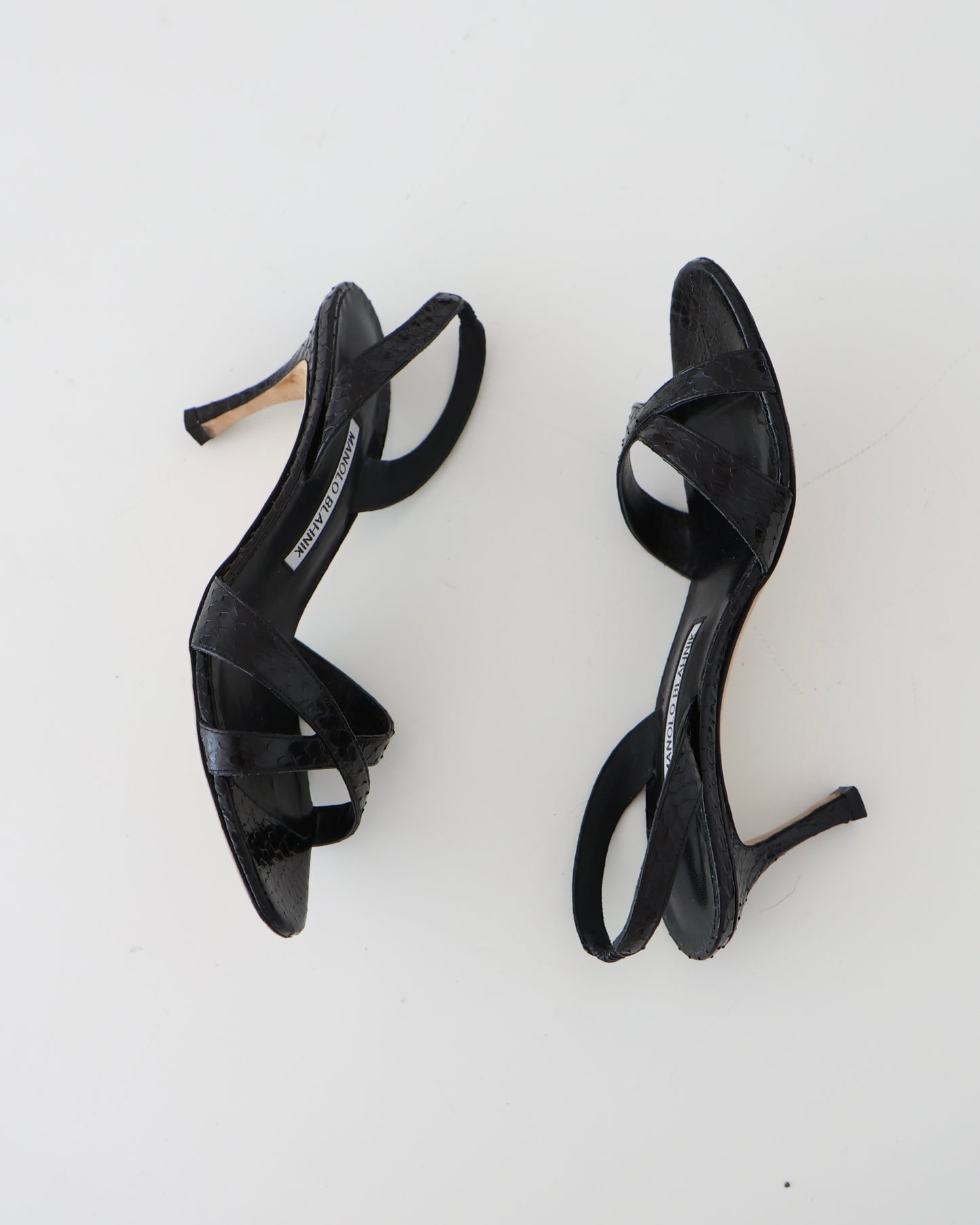 Manolo Blahnik Black Leather Snakeskin Heels 37.5