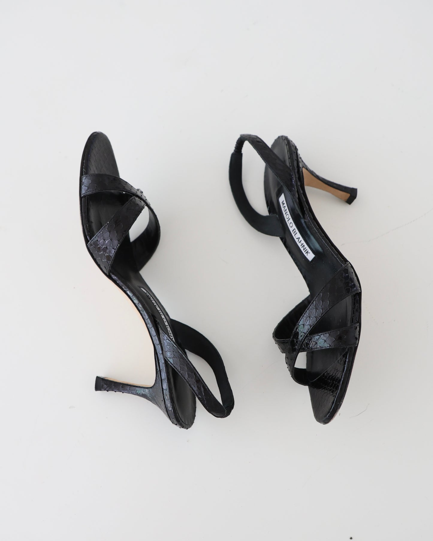 Manolo Blahnik Black Leather Snakeskin Heels 37.5