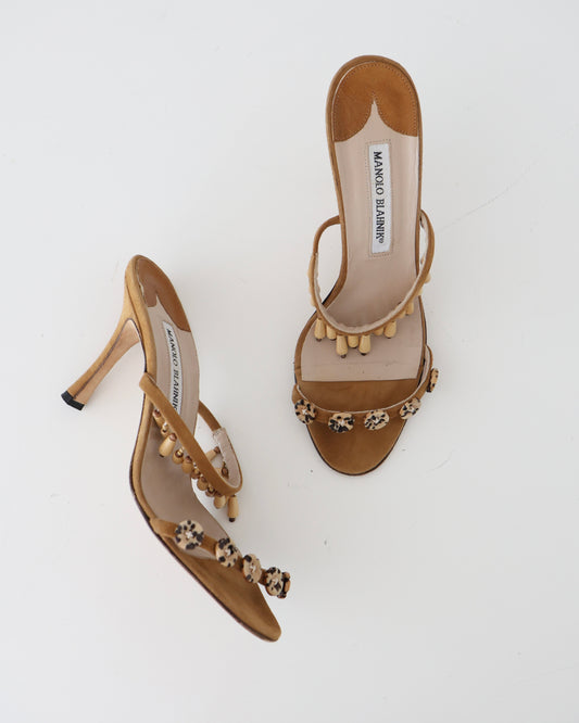Manolo Blahnik Brown Beaded Heels 37.5
