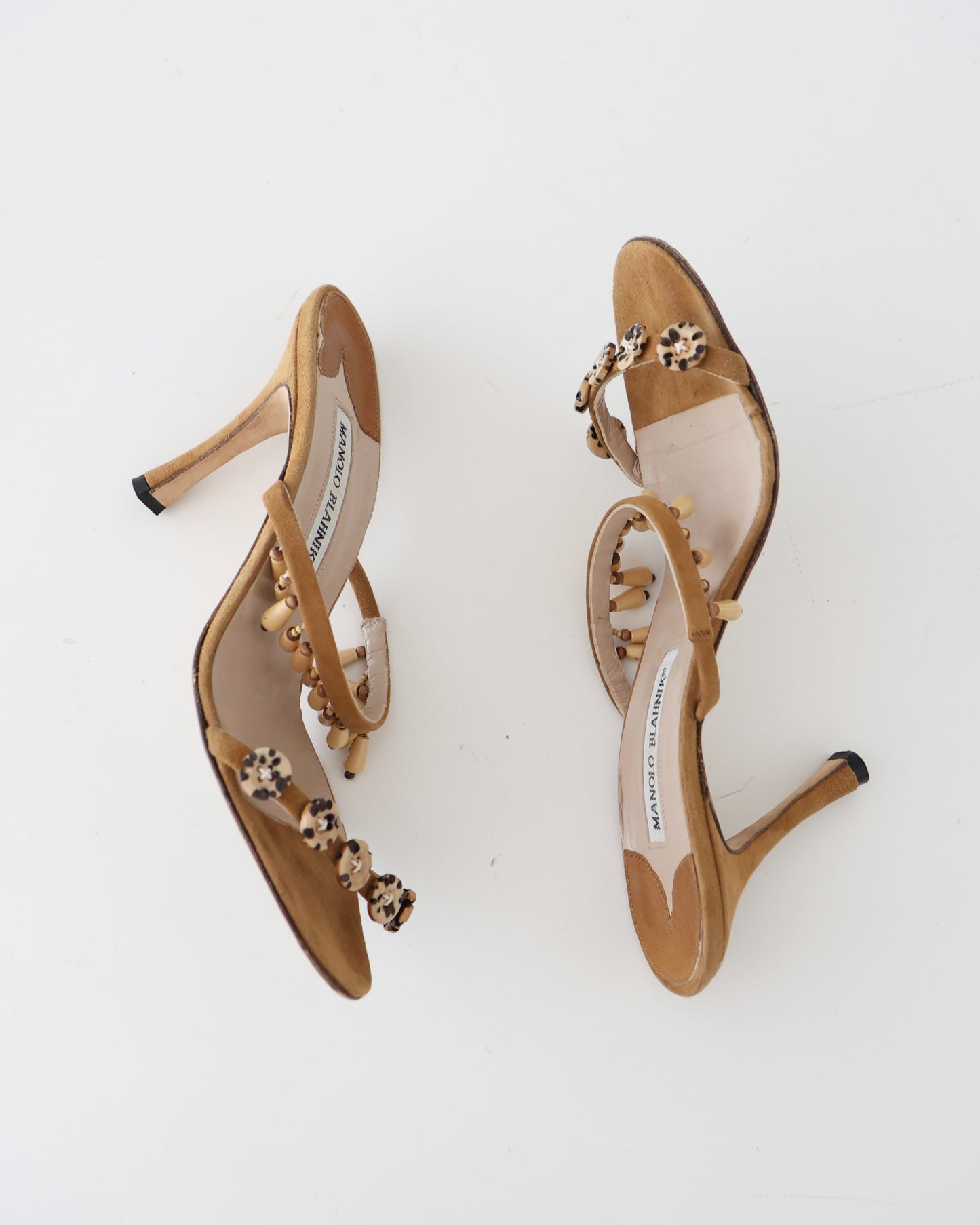 Manolo Blahnik Brown Beaded Heels 37.5