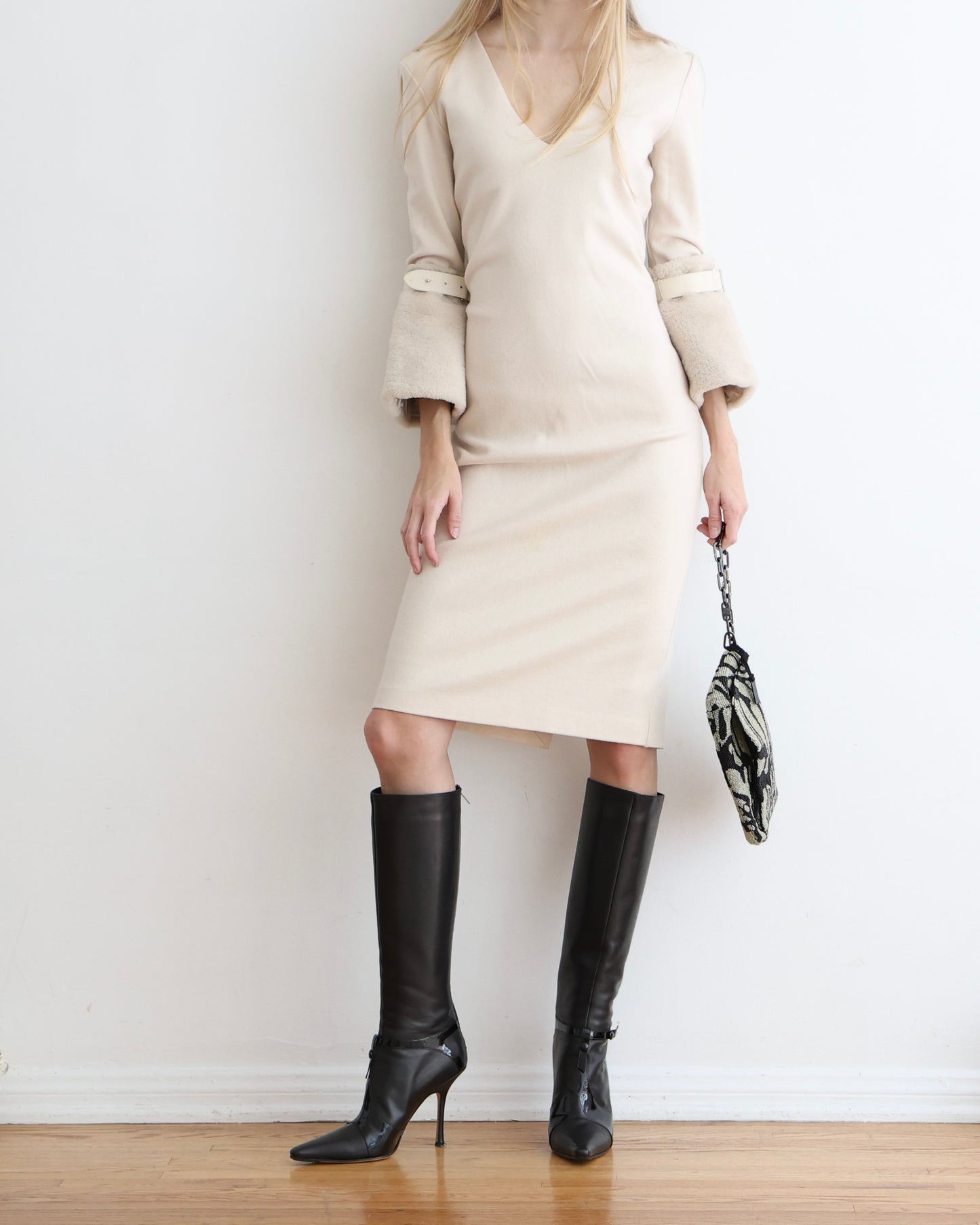 Max Mara Cream Fuzzy Dress S