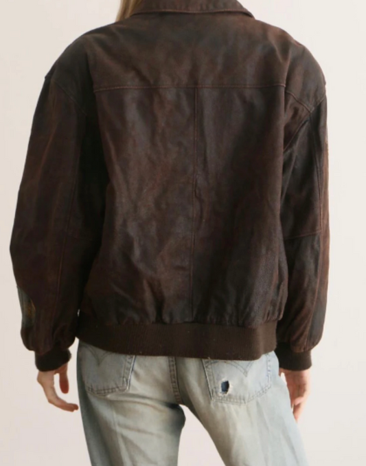 Brown Leather Aviator Bomber Jacket