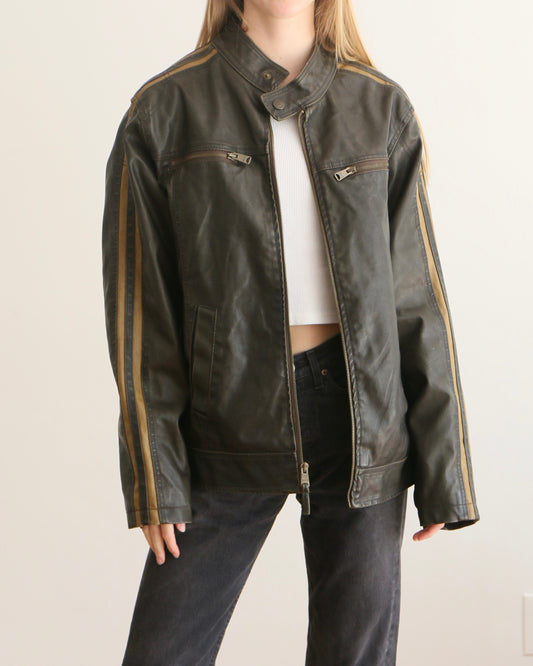 Striped Brown Moto Jacket