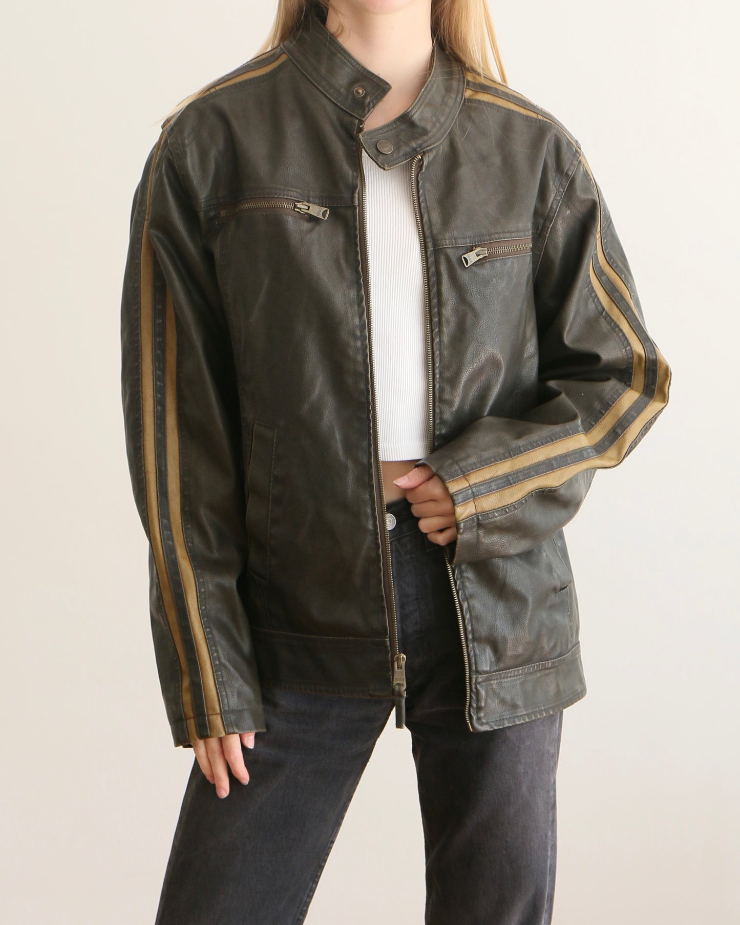 Striped Brown Moto Jacket