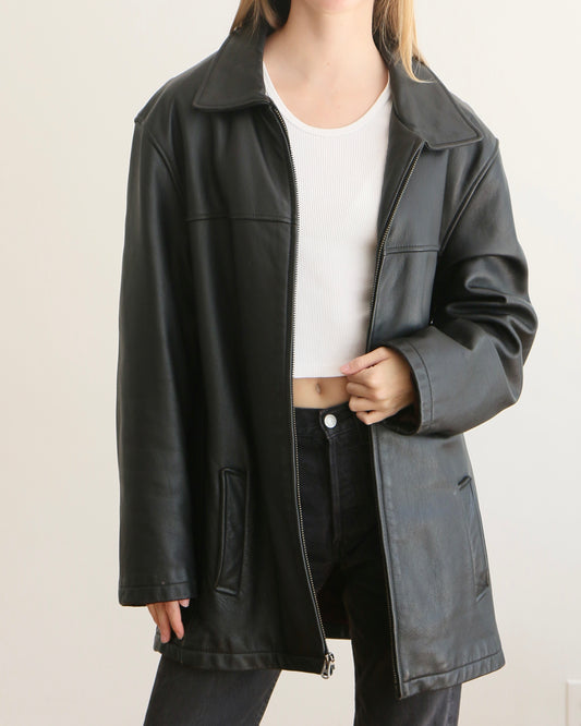 Black Long Line Leather Jacket