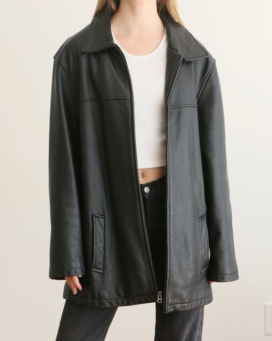 Black Long Line Leather Jacket