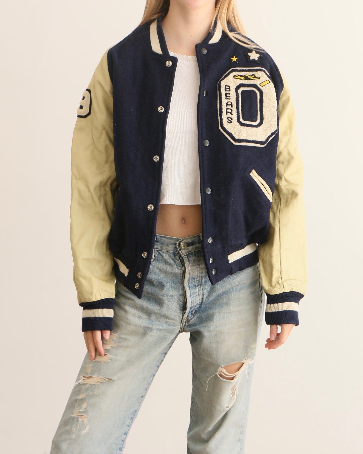 Navy Leather Varsity Jacket