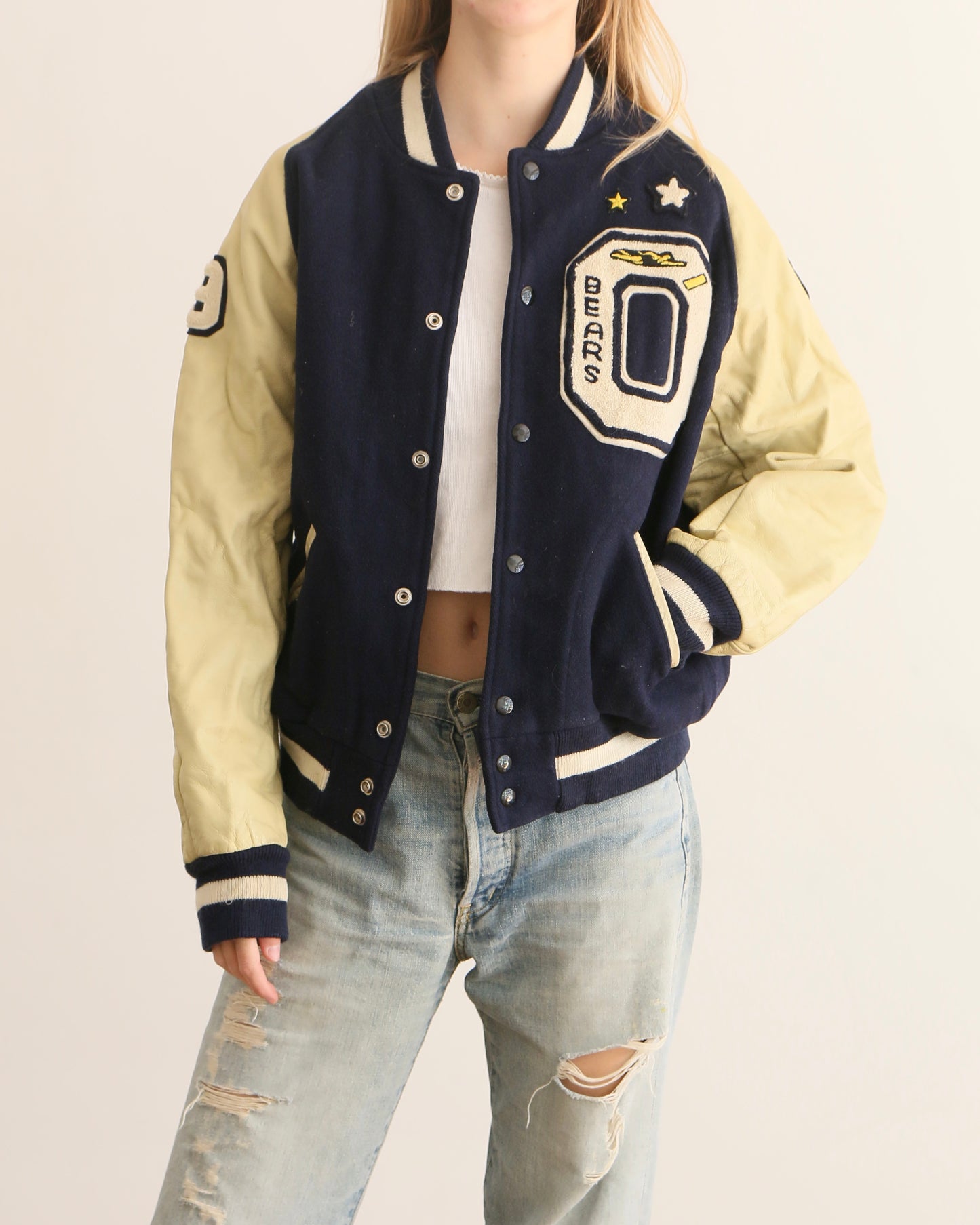 Navy Leather Varsity Jacket