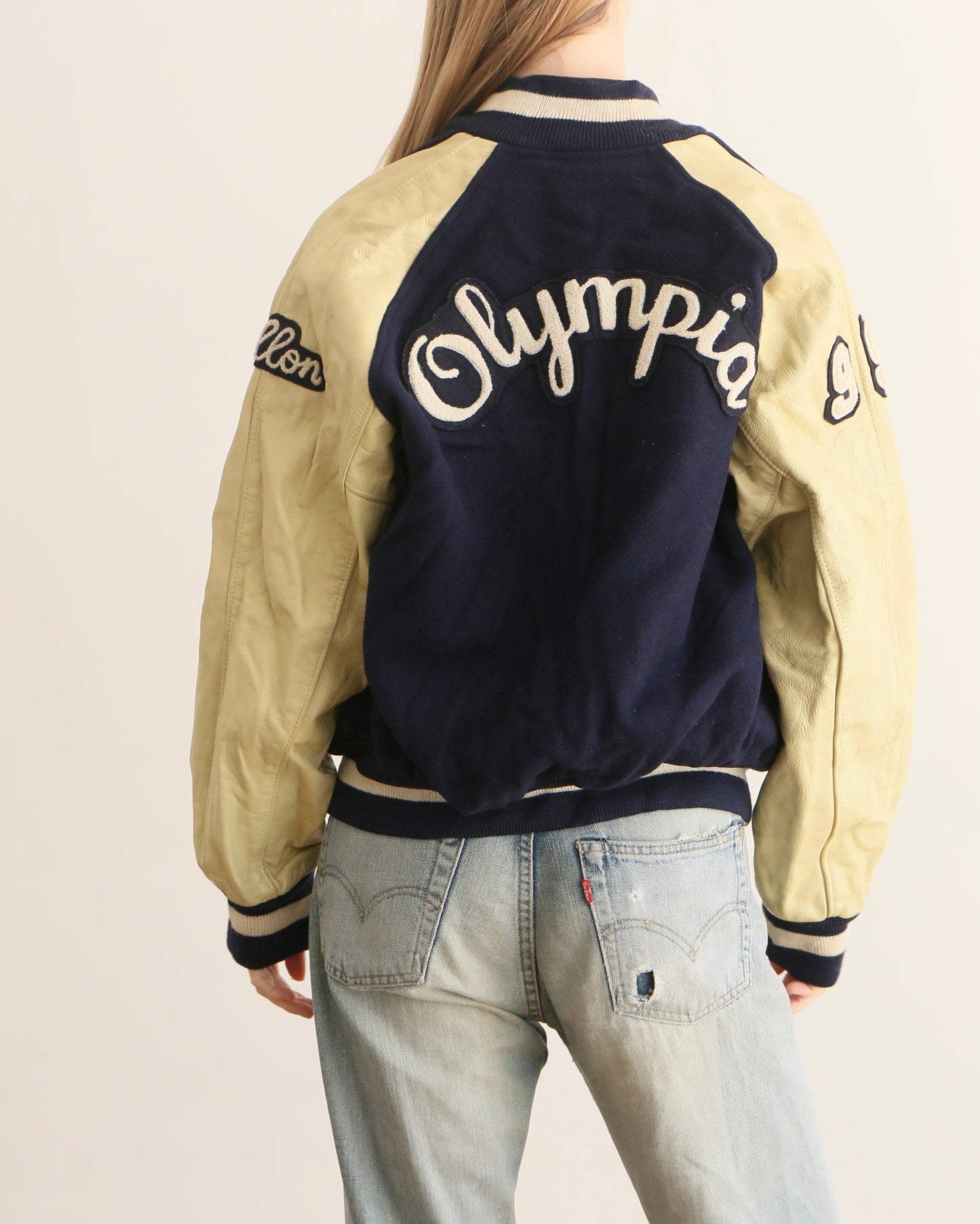 Navy Leather Varsity Jacket