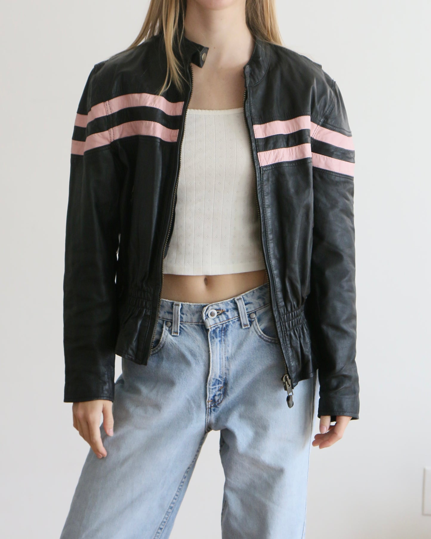 Pink Striped Moto Jacket