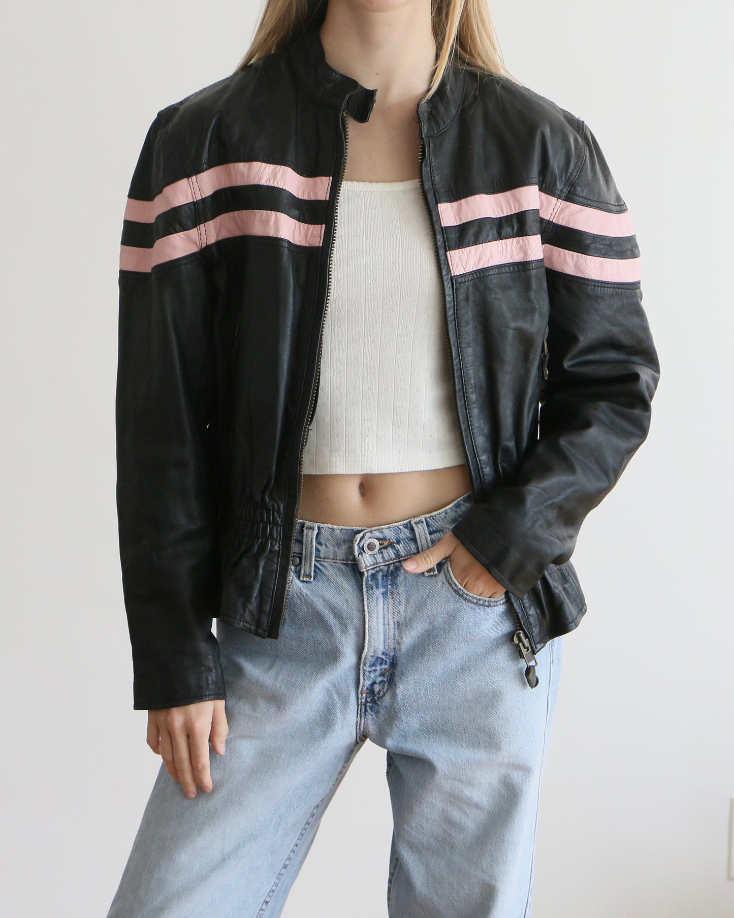 Pink Striped Moto Jacket